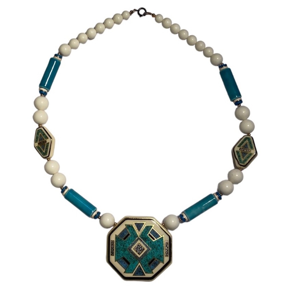 Vintage 80s Ceramic Necklace Southwestern Boho Vibe Made in Japan